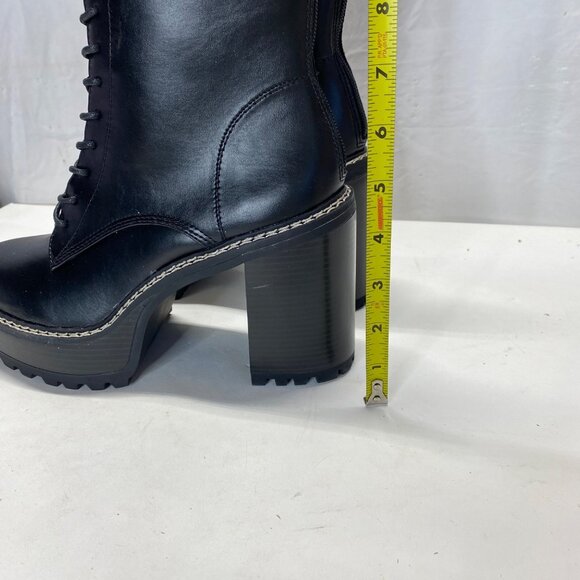 Madden Girl Size 8.5 Black Leather Heeled Combat Boots With Lug Sole Side Zipper - Picture 9 of 11